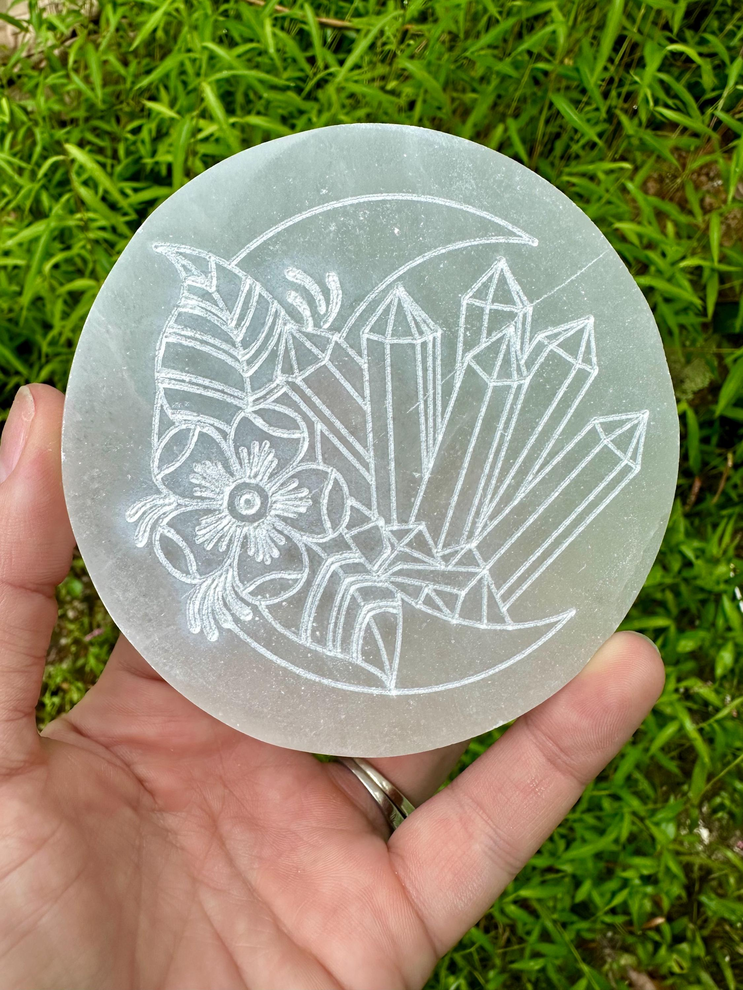 Selenite Crystal Moon Charging Plate Satin Spar