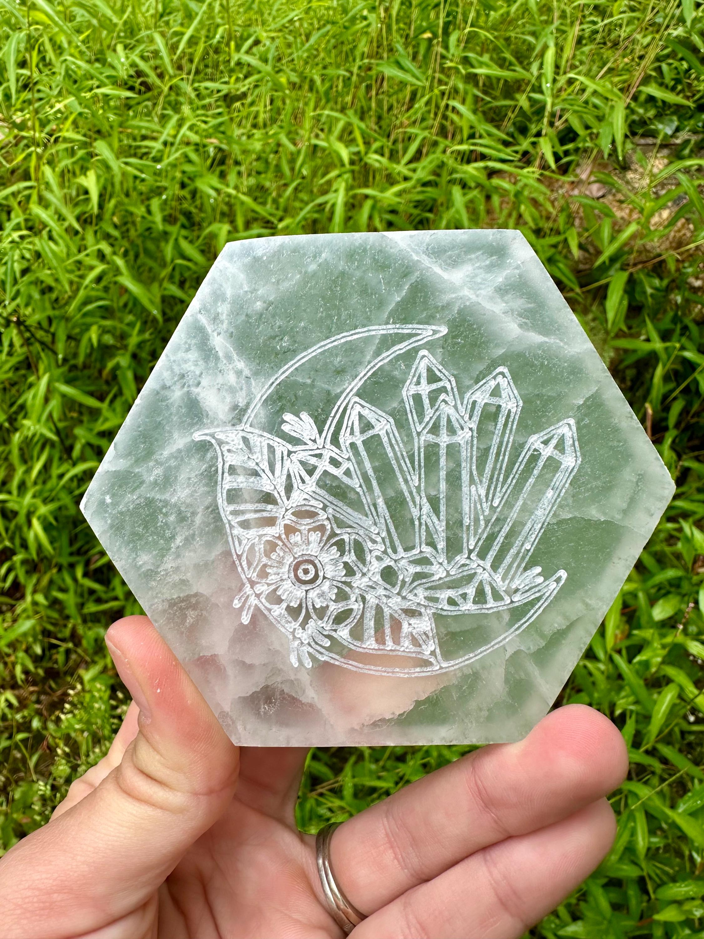 Selenite Crystal Moon Charging Plate Satin Spar