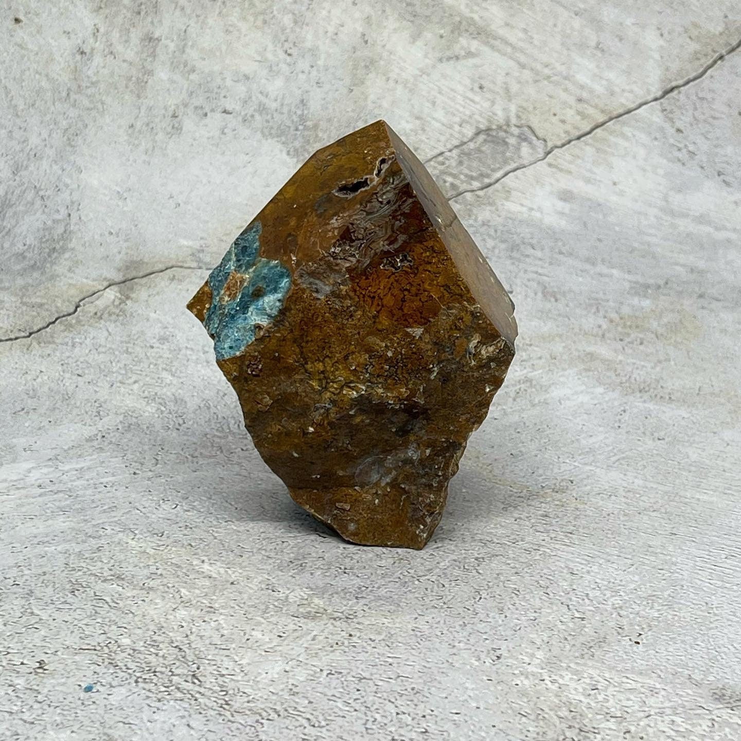 Large Gemmy Blue Apatite in Jasper specimen