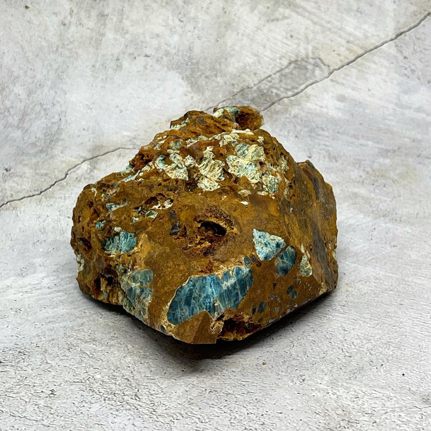 Large Gemmy Blue apatite in Jasper Specimen