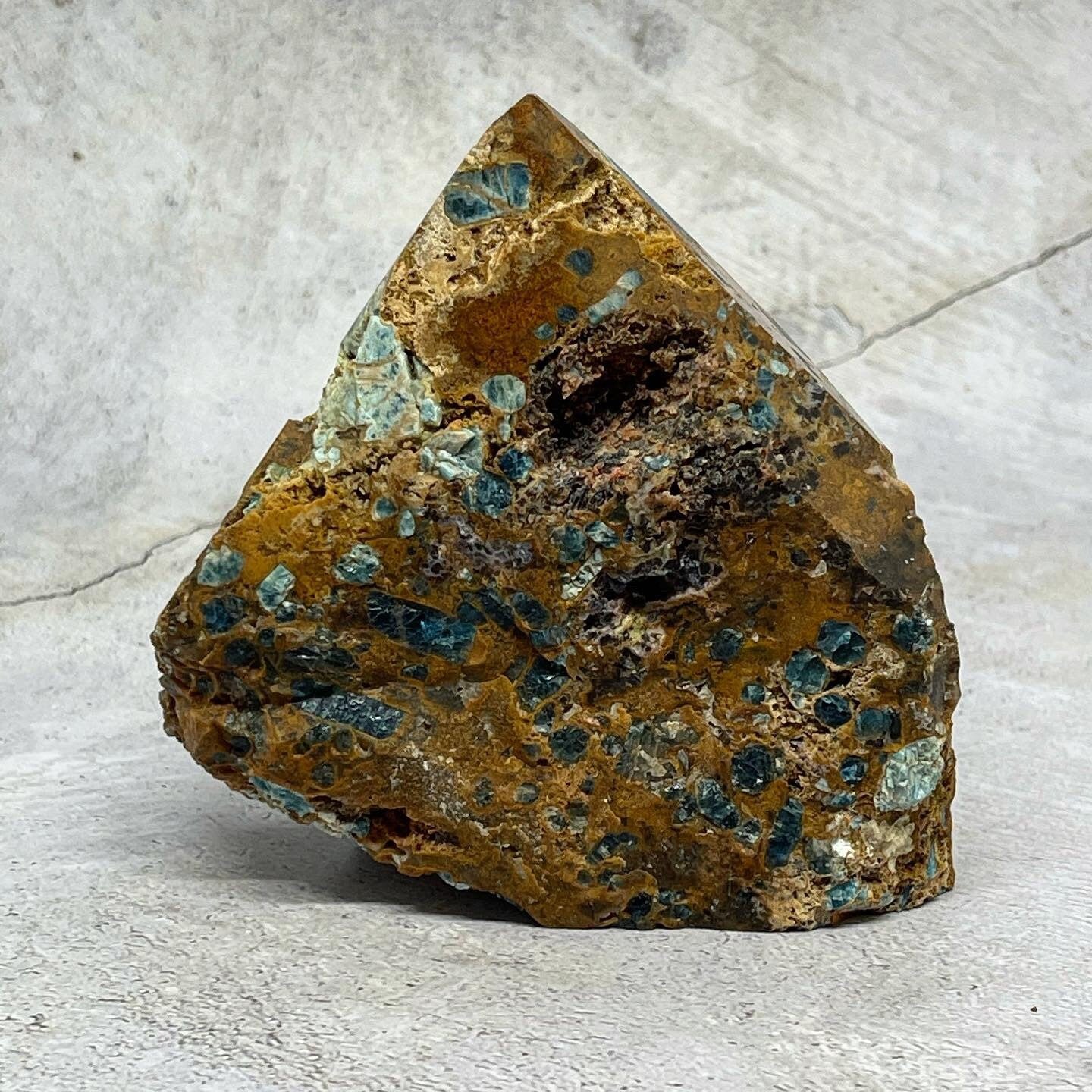 Large Gemmy Blue apatite in Jasper Specimen