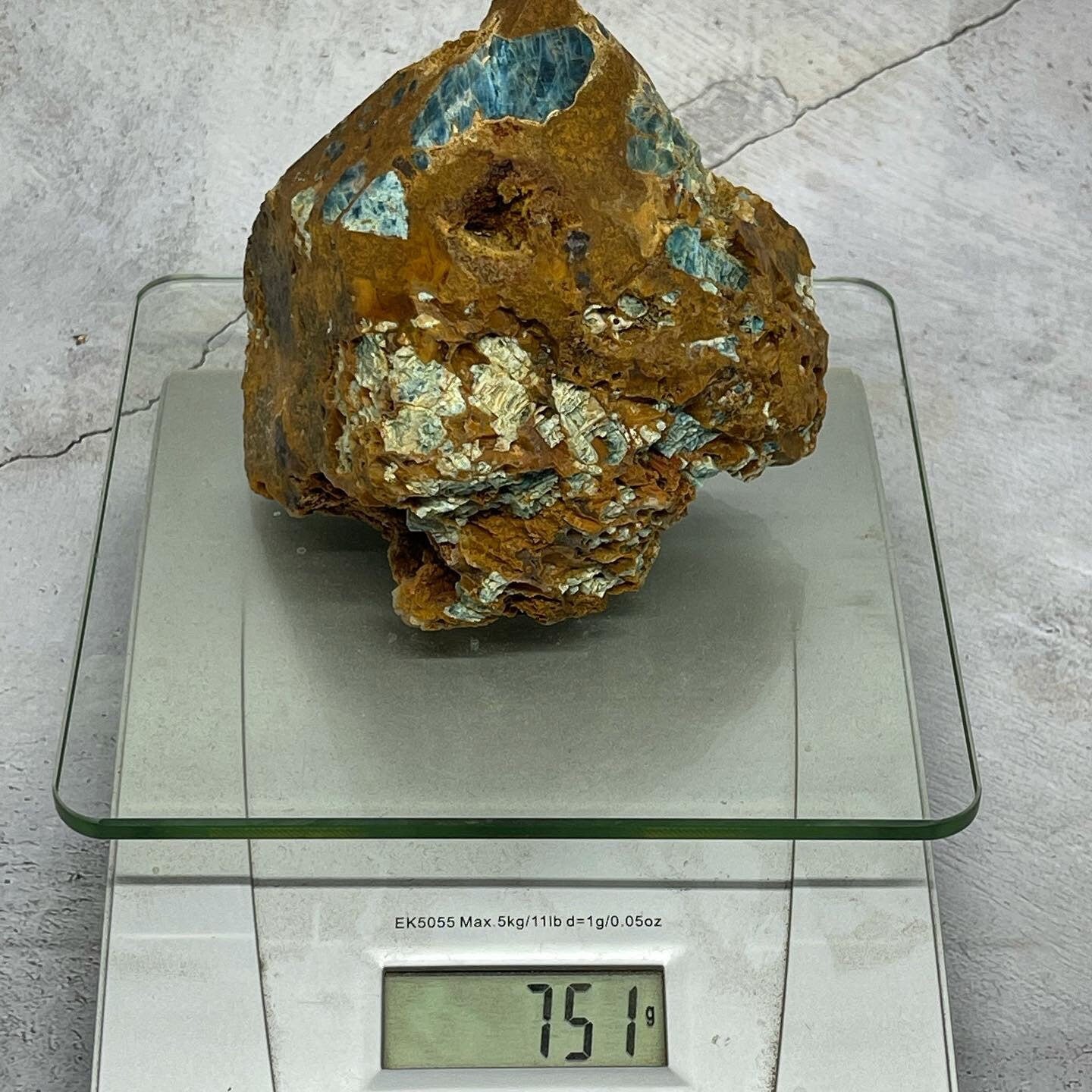 Large Gemmy Blue apatite in Jasper Specimen