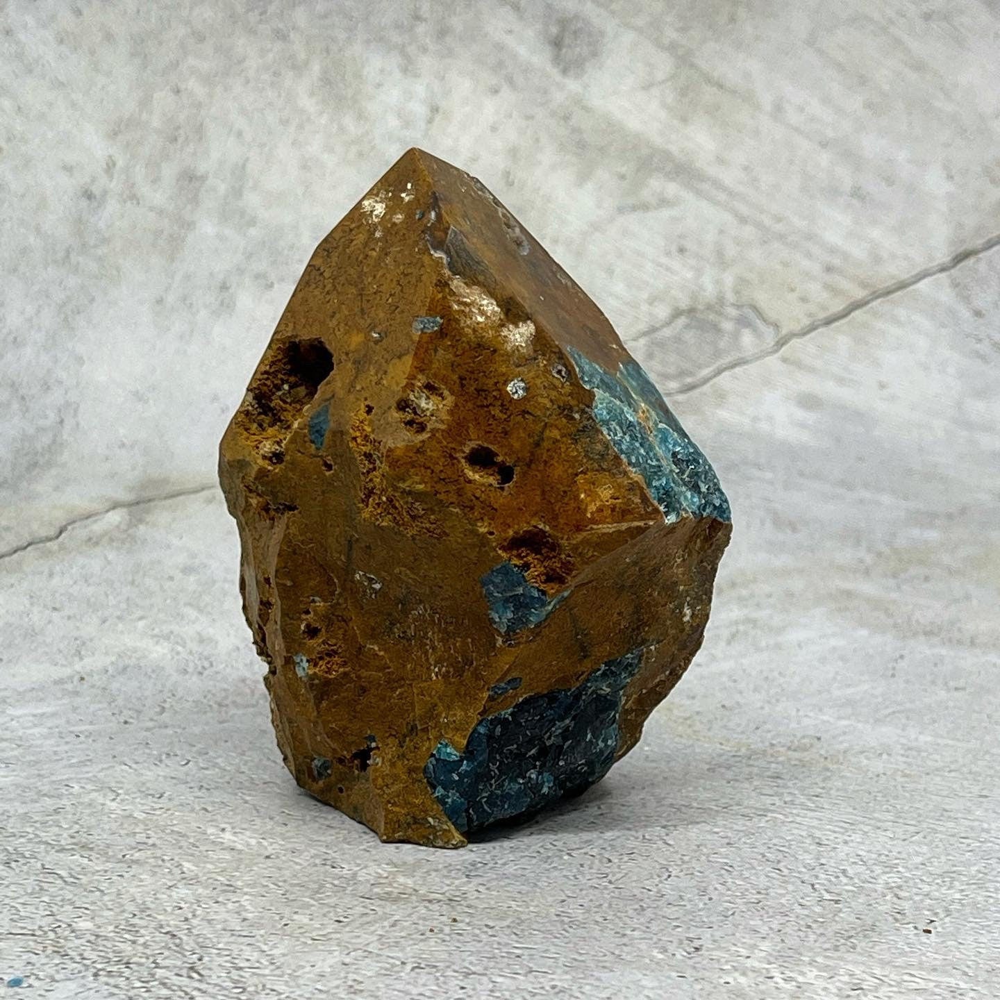 Large Gemmy Blue Apatite in Jasper specimen