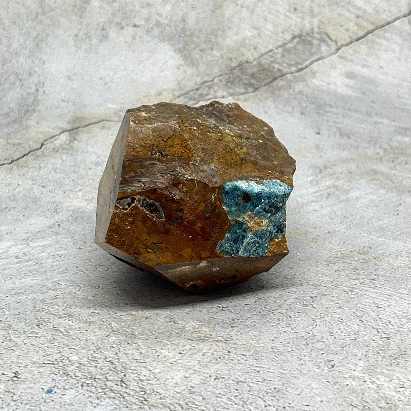 Large Gemmy Blue Apatite in Jasper specimen