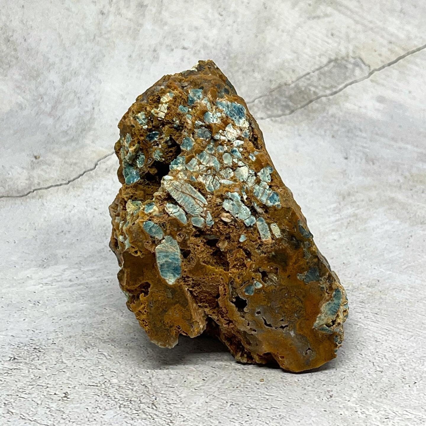 Large Gemmy Blue apatite in Jasper Specimen