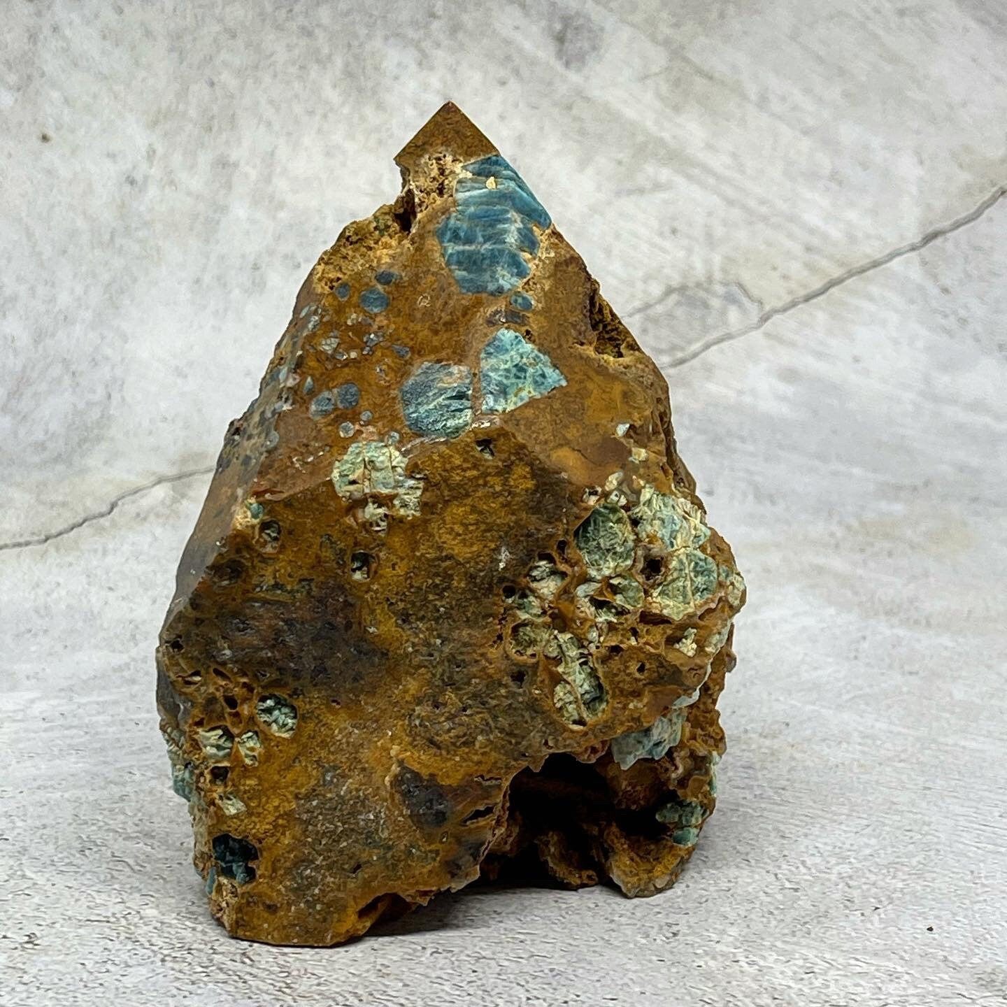 Large Gemmy Blue apatite in Jasper Specimen