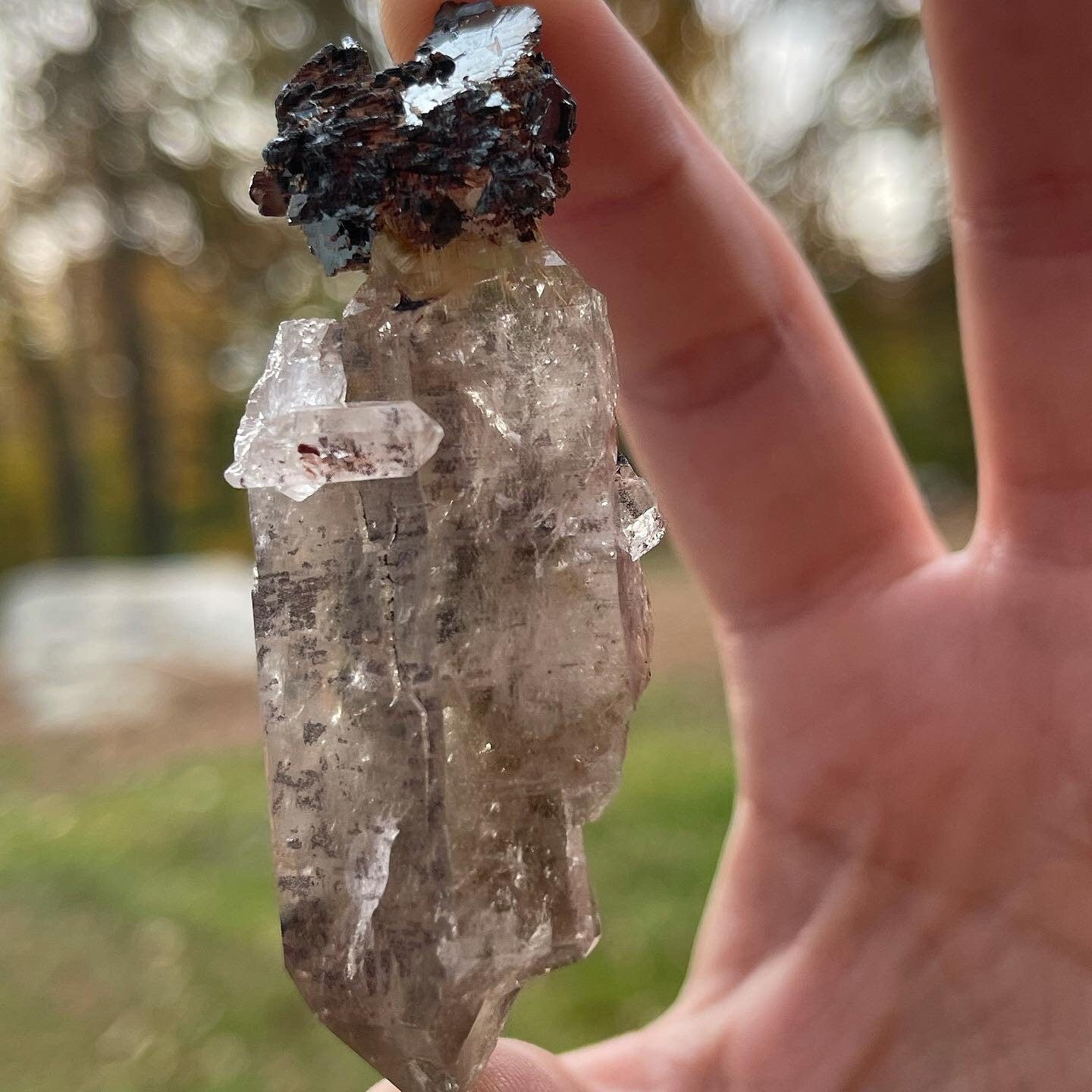 Golden Rutilated Elestial Quartz Specimen ~ Rutile Quartz and Hematite