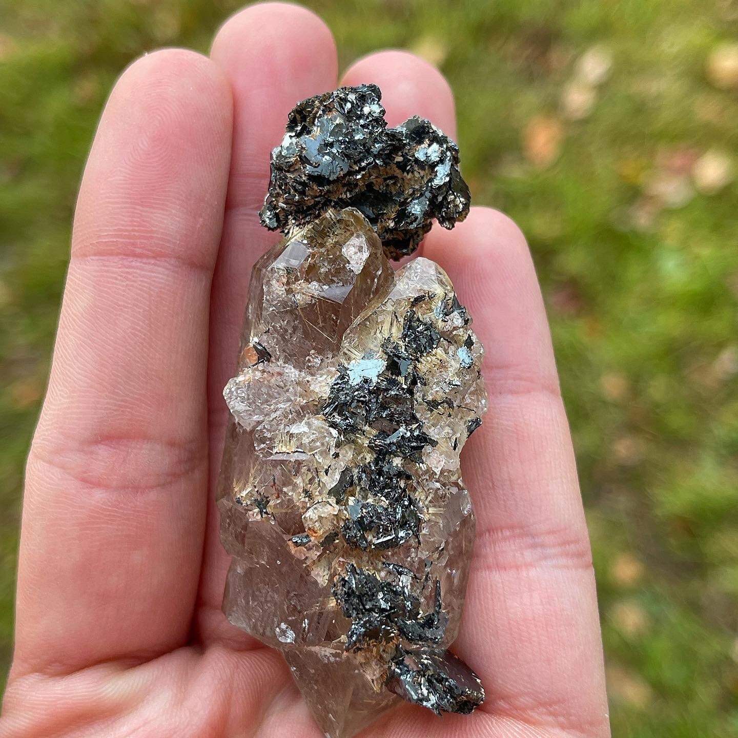 Golden Rutilated Elestial Quartz Specimen ~ Rutile Quartz and Hematite