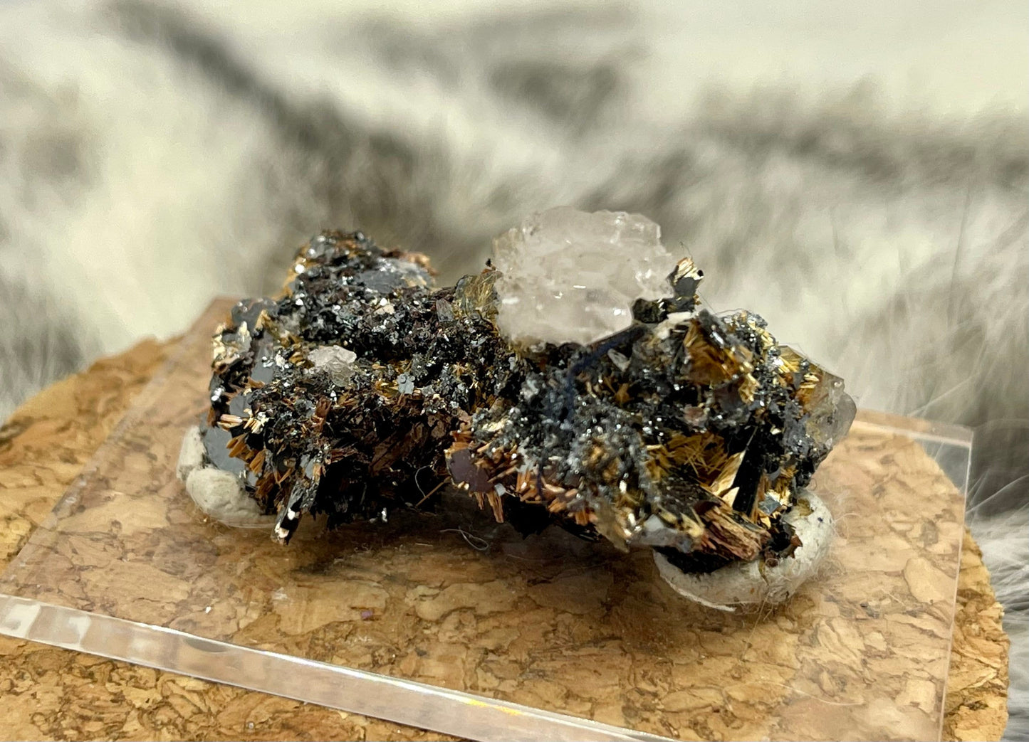 Golden Rutile on Hematite with Quartz Specimen