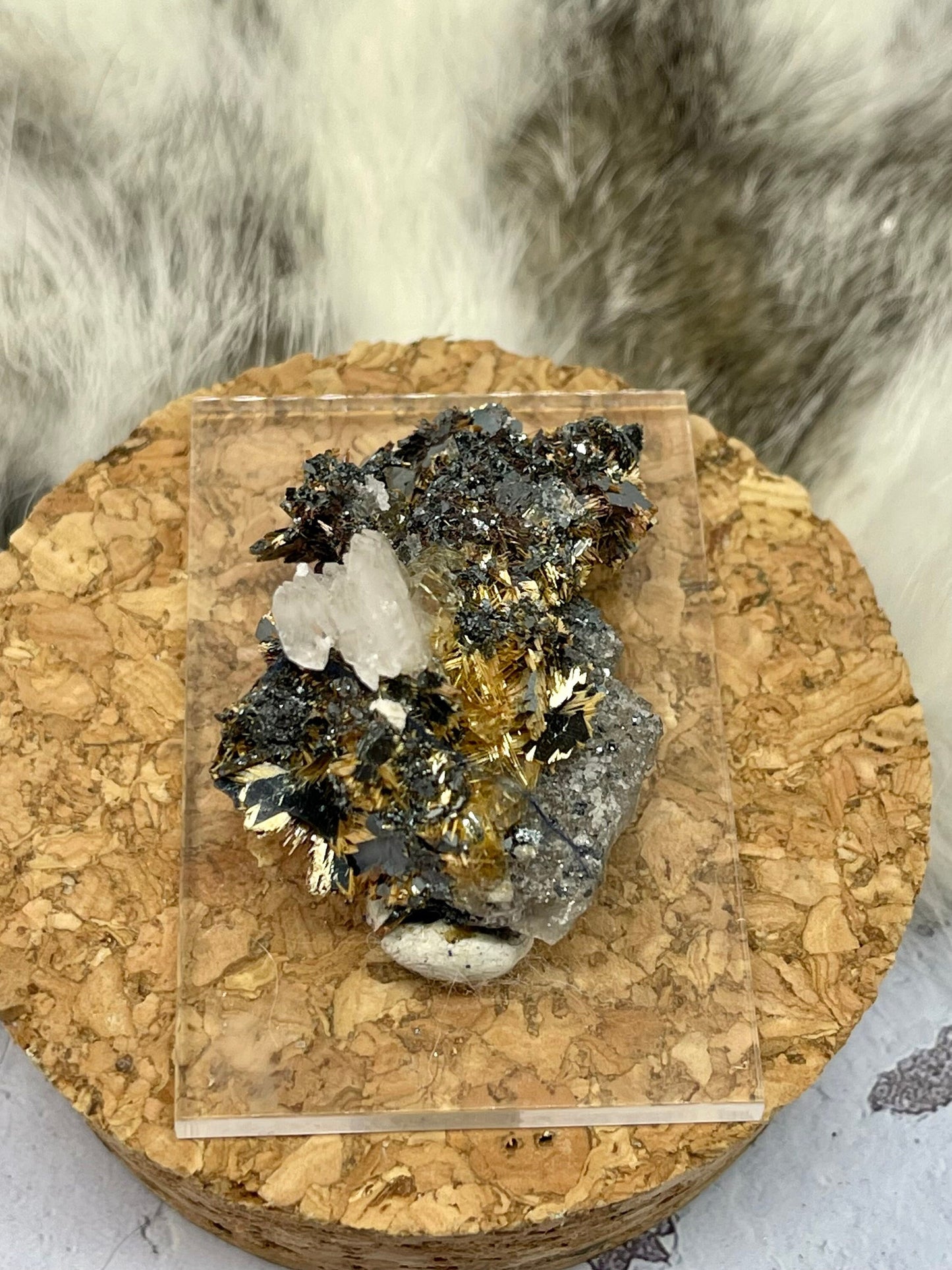 Golden Rutile on Hematite with Quartz Specimen