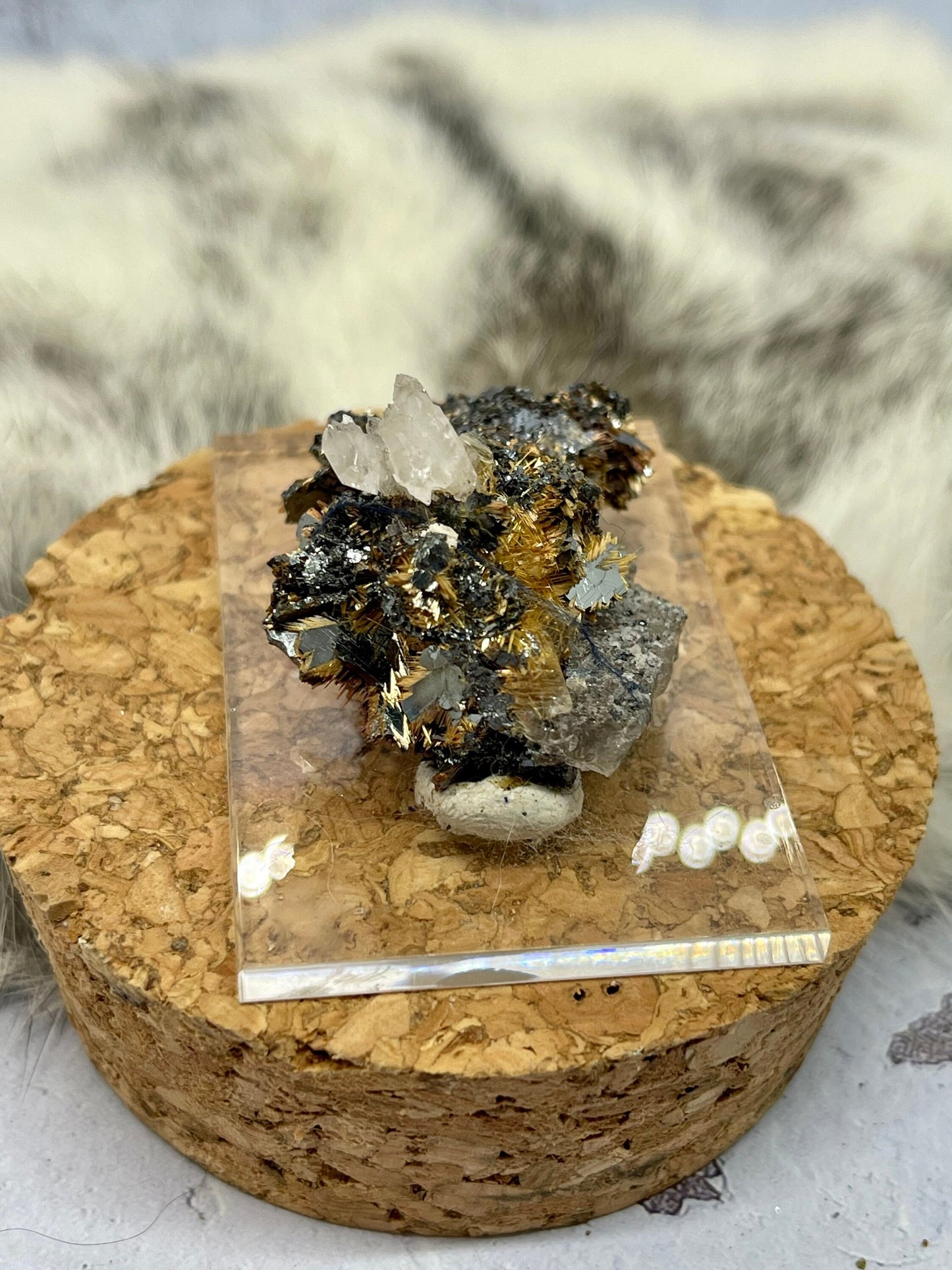 Golden Rutile on Hematite with Quartz Specimen