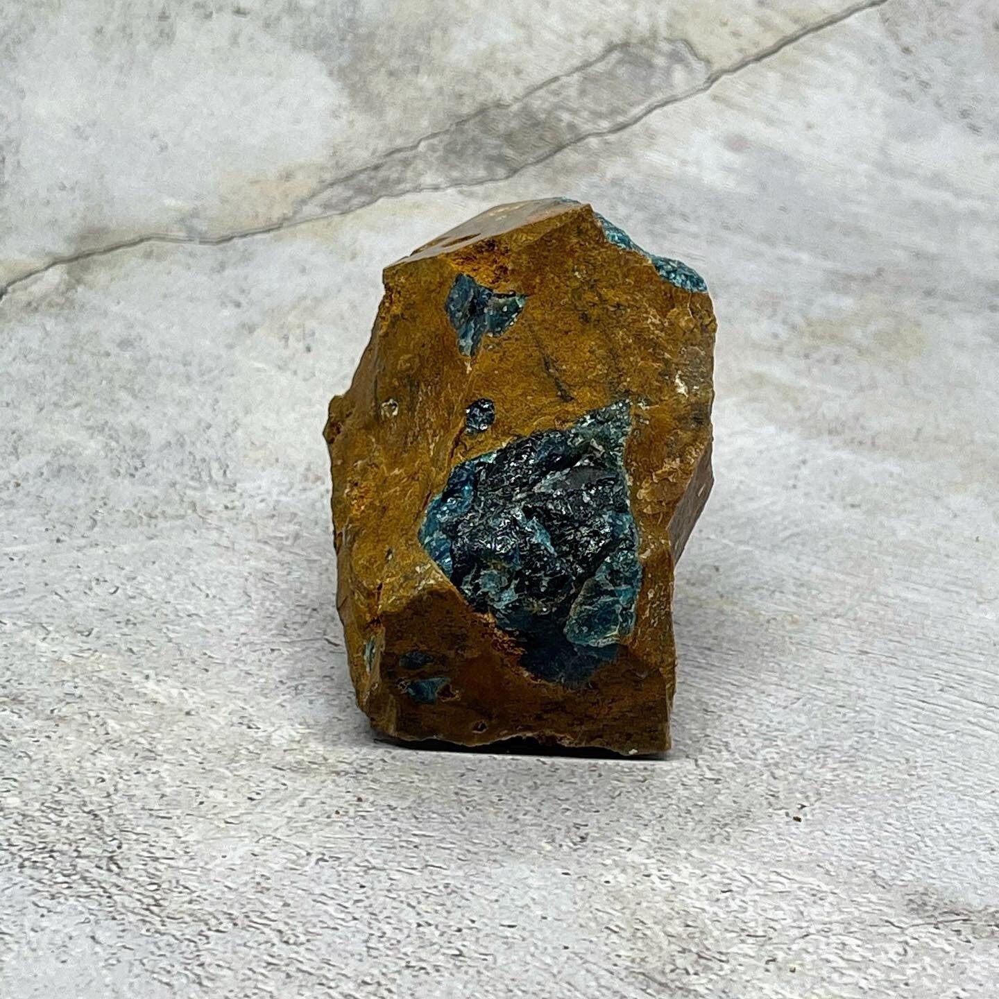 Large Gemmy Blue Apatite in Jasper specimen