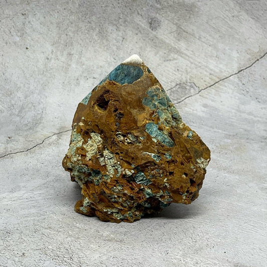 Large Gemmy Blue apatite in Jasper Specimen