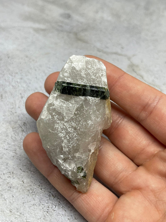 Natural Green Tourmaline in Quartz Crystal