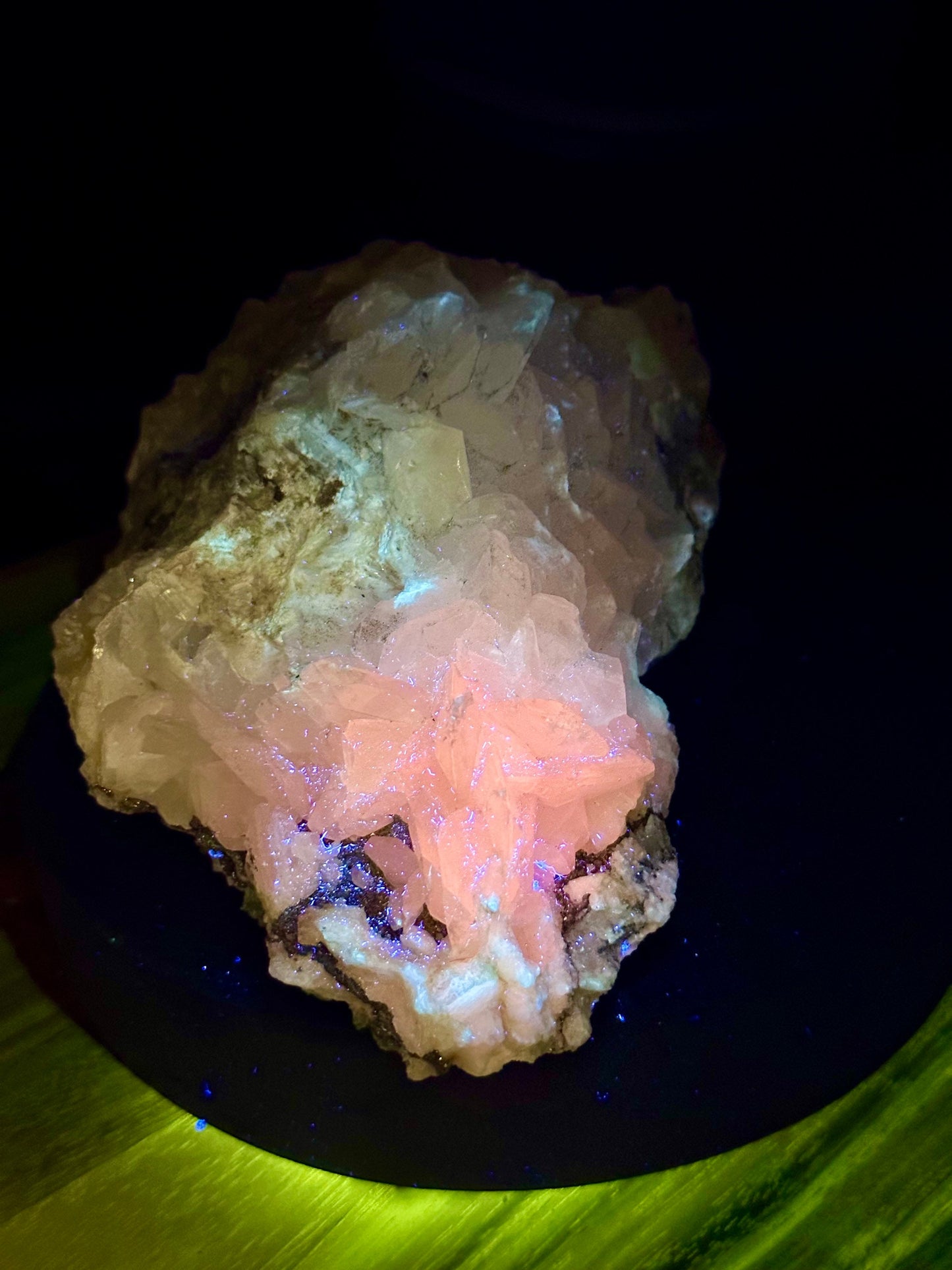 Fluorescent Calcite and Fluorite Specimen with pyrite