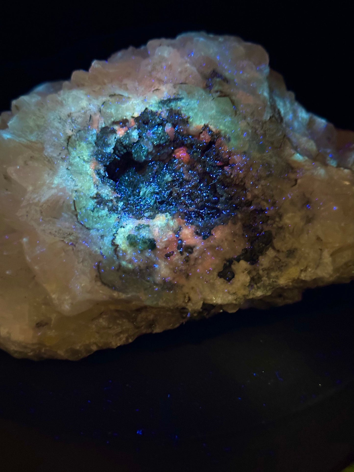 Fluorescent Calcite and Fluorite Specimen with pyrite